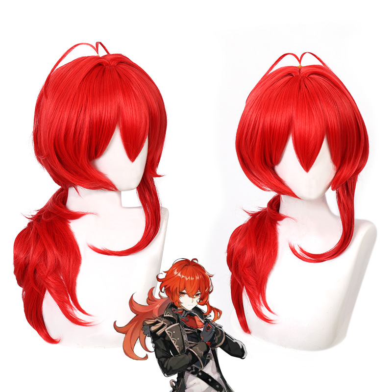Travel Accessories Men - Parrucca cosplay Genshin Impact Diluc Viaggiatore